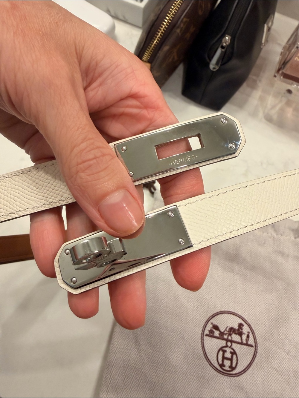 Hermes White Epsom Leather Belt with Silver Hardware